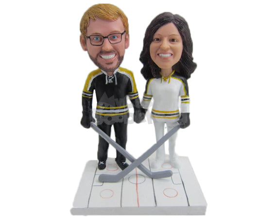 Custom Bobblehead Ice Hockey Loving Couple Ready For Action - Wedding & Couples Couple Personalized Bobblehead & Cake Topper Custom Bobblehead Ice Hockey Loving Couple Ready For Action - Wedding & Couples Couple Personalized Bobblehead & Cake Topper